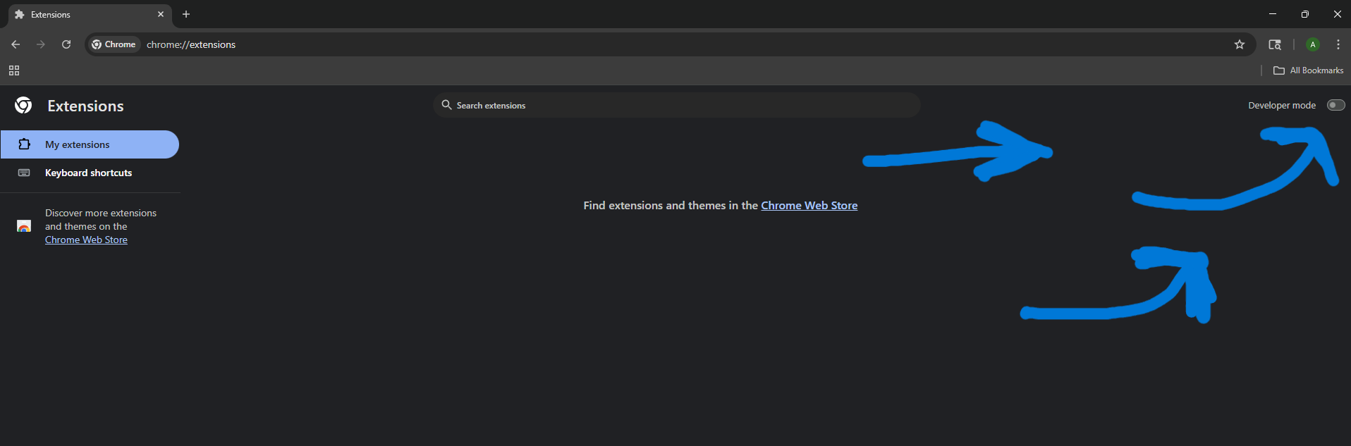 Developer mode toggle enabled on Chrome extensions page